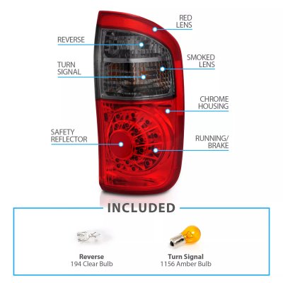 Anzo Red Clear LED Tail Lights For 2004-2006 Toyota Tundra Double Cab – DOT Certified, Pair