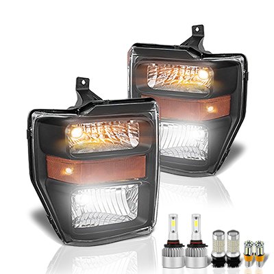 Ford F550 Super Duty 2008-2010 Black LED Headlight Bulbs Set Complete Kit