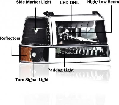 Ford F150 1992-1996 Black Headlights Set LED DRL
