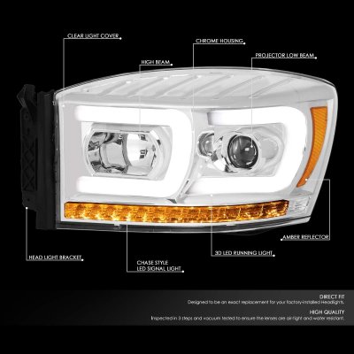 Dodge Ram 2500 2006-2009 Chrome Projector Headlights LED DRL Signals N2