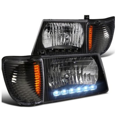Ford E350 1992-2007 Black Headlights LED DRL and Corner Lights