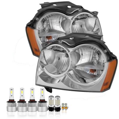 SEBLAFF Halogen Headlight Assembly Pair For Jeep Grand Cherokee 2005-2007 – Left & Right – Chrome Housing
