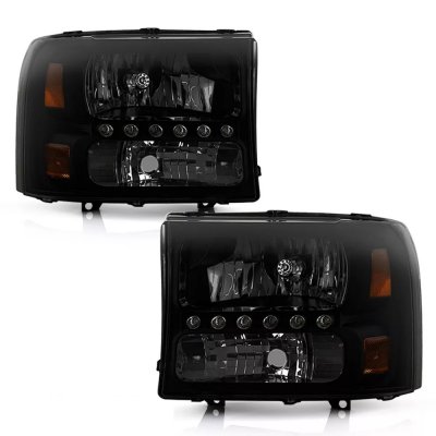Ford Excursion 2000-2004 Black Smoked Headlights with LED