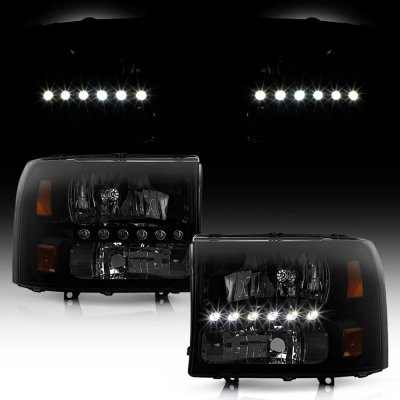 Ford Excursion 2000-2004 Black Smoked Headlights with LED