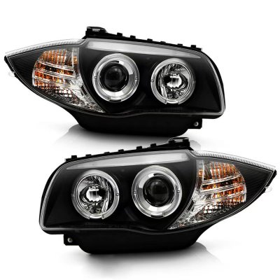 BMW 128i 2008-2013 E82 E88 Black Dual Halo Projector Headlights