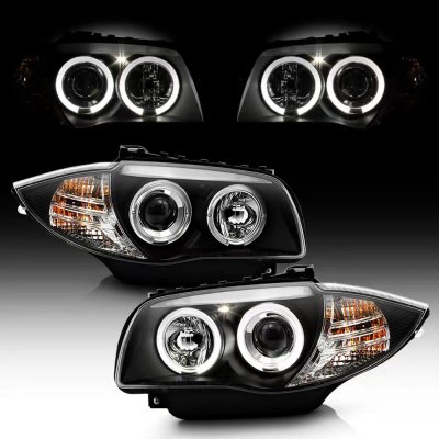 BMW 128i 2008-2013 E82 E88 Black Dual Halo Projector Headlights