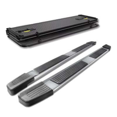 GMC Sierra 1500 Short 2019-2026 6 Inches Stainless Running Boards Tonneau Cover Soft 4-Fold