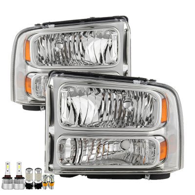 Ford F450 Super Duty 1999-2004 Chrome Conversion Headlight LED Bulbs Complete Kit