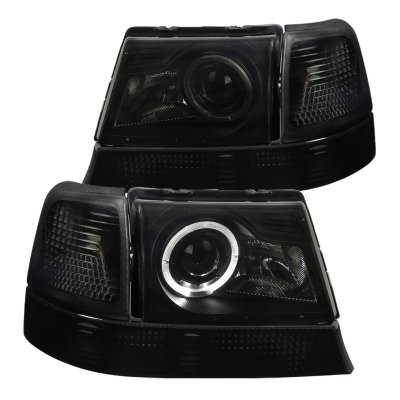 Ford Ranger 1998-2000 Black Smoked Halo Projector Headlights and Bumper Lights Set