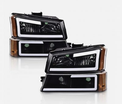 Chevy Silverado 2500HD 2003-2006 Black LED Tube DRL Headlights Set