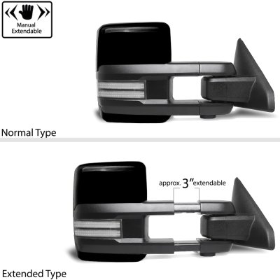 Chevy Silverado 2007-2013 Glossy Black Power Folding Tow Mirrors Switchback LED DRL Sequential Signal