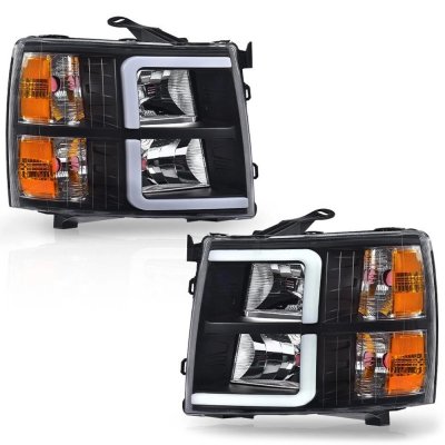 Chevy Silverado 3500HD 2008-2014 Black LED DRL Headlights Tube