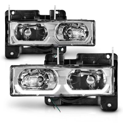 Chevy 3500 Pickup 1988-1998 Clear Headlights U-shaped LED DRL