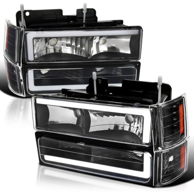 Chevy Tahoe 1995-1999 Black LED Tube Headlights and Bumper Lights Set