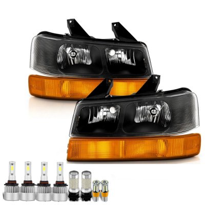 Chevy Express 2003-2026 Black Euro Headlight Amber Bulbs Set Complete Kit
