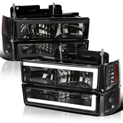 Chevy 2500 Pickup 1994-1998 Smoked LED Tube Headlights and Bumper Lights Set