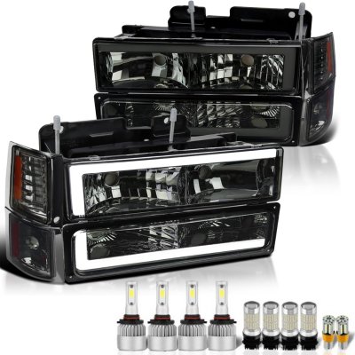 Chevy 2500 Pickup 1994-1998 Smoked LED Tube Headlights LED Bulbs Complete Kit