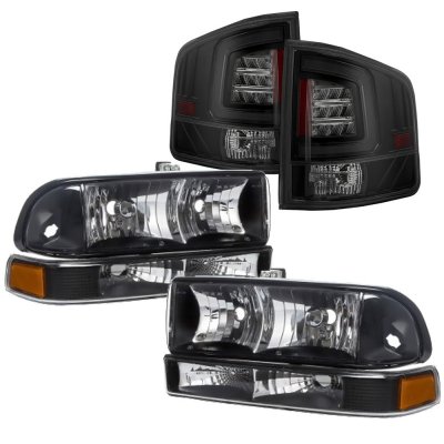 Chevy S10 1998-2004 Black Headlights Set Tube LED Tail Lights