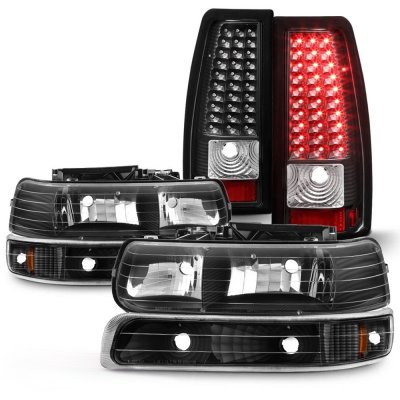 Chevy Silverado 1999-2002 Headlights Set and LED Tail Lights Black