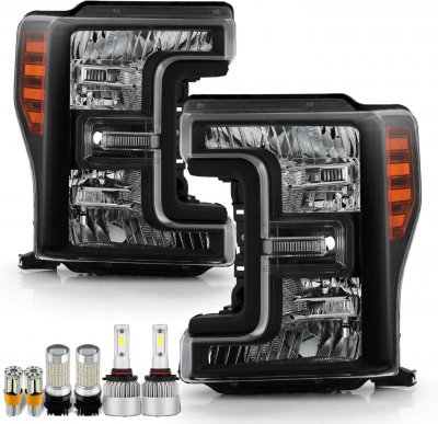 Ford F450 2017-2019 Black LED Headlight Bulbs Set Complete Kit