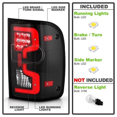 Ford Ranger 2001-2011 Black LED Tube Tail Lights
