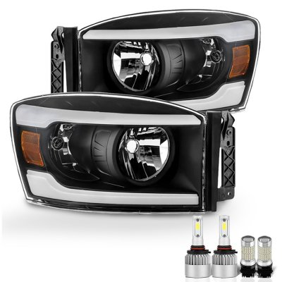 Dodge Ram 3500 2006-2009 Black LED DRL Headlights Bulbs Set Complete Kit