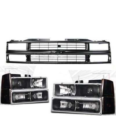 Chevy 3500 Pickup 1994-1998 Black Grille and Projector Headlights Set