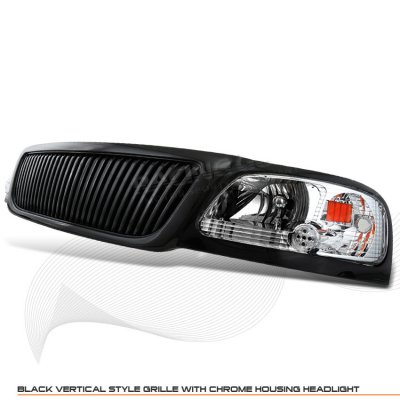 Ford F150 1999-2003 Black Vertical Grille and Clear Headlights