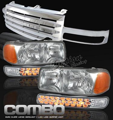 GMC Sierra 2003-2006 Chrome Grille and Clear Euro Headlights Set
