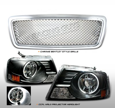 Lincoln Mark LT 2006-2008 Chrome Mesh Grille and Black Projector Headlights