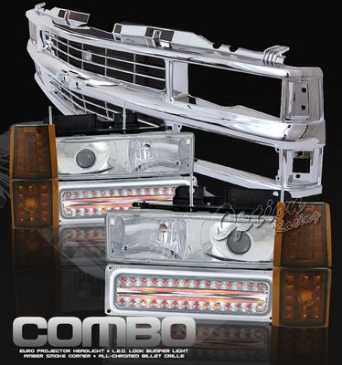Chevy Suburban 1994-1999 Chrome Grille and Projector Headlights