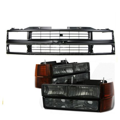 Chevy Tahoe 1995-1999 Black Grille and Smoked Euro Headlights Set