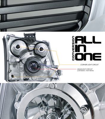 Chevy Silverado 2003-2005 Chrome Trim Black Billet Grille and Clear Headlight Conversion Kit