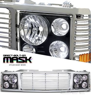 Chevy 3500 Pickup 1994-2000 Chrome Billet Grille and Black Headlight Conversion Kit