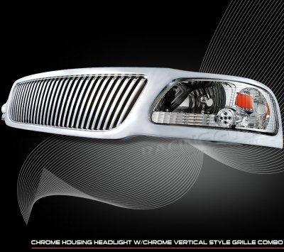 Ford F150 1999-2003 Chrome Vertical Grille and Clear Euro Headlights Set