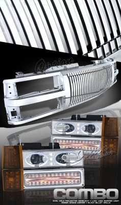 Chevy Tahoe 1995-1999 Chrome Vertical Grille and Projector Headlights with LED