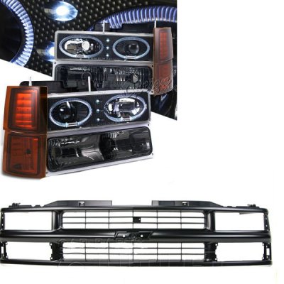 Chevy Suburban 1994-1999 Black Grille and Halo Projector Headlights