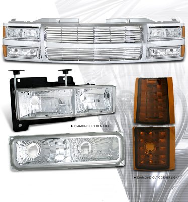 GMC Sierra 2500 1994-1998 Chrome Billet Grille and Headlights