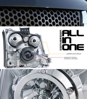 Chevy Avalanche 2003-2006 Black Round Hole Mesh Grille and Headlight Conversion Kit