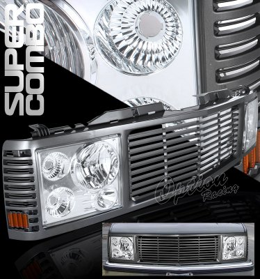 GMC Sierra 3500 1994-2000 Metallic Black Grille and Chrome Headlight Conversion