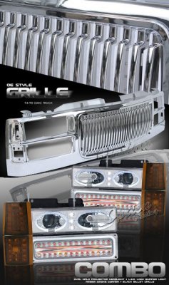 Chevy 1500 Pickup 1994-1998 Chrome Vertical Grille and Projector Headlights Set