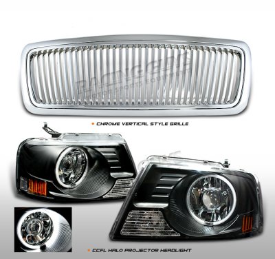 Lincoln Mark LT 2006-2008 Chrome Grille and Black Halo Projector Headlights