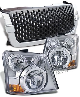 Chevy Avalanche 2003-2006 Black Round Hole Mesh Grille and Headlight Conversion Kit