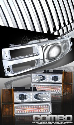 GMC Sierra 3500 1994-2000 Chrome Vertical Grille and Projector Headlights with LED