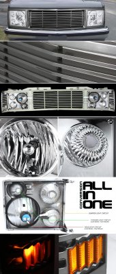 Chevy 3500 Pickup 1994-2000 Metallic Black Grille and Clear Headlight Conversion Kit