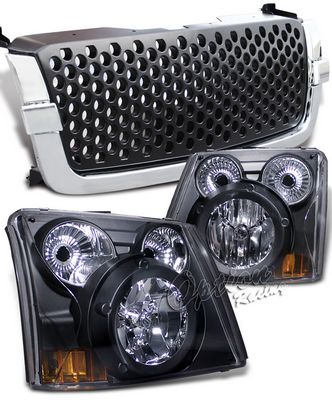Chevy Silverado 2003-2005 Chrome Trim Black Round Hole Grille and Headlight Conversion Kit