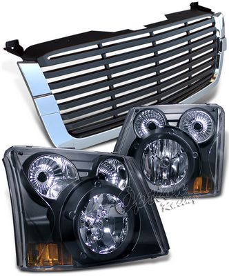 Chevy Avalanche 2003-2006 Chrome Trim Black Billet Grille and Headlight Conversion Kit