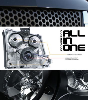 Chevy Silverado 2003-2005 Chrome Trim Black Round Hole Grille and Headlight Conversion Kit