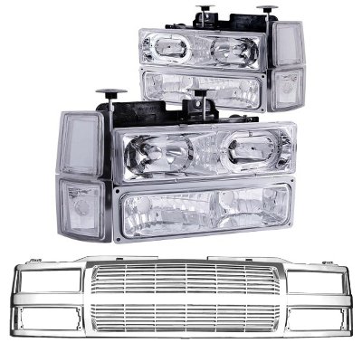 1994 Chevy Blazer Chrome Billet Grille and Halo Euro Headlights Set