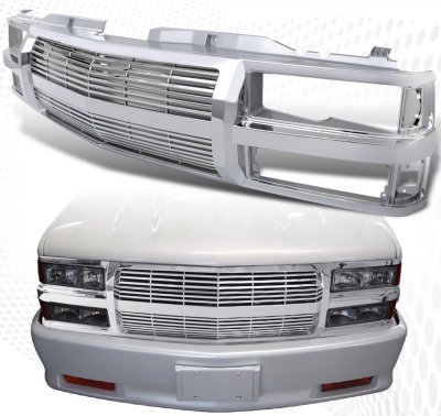 Chevy Suburban 1994-1999 Chrome Billet Grille and Halo Euro Headlights Set
